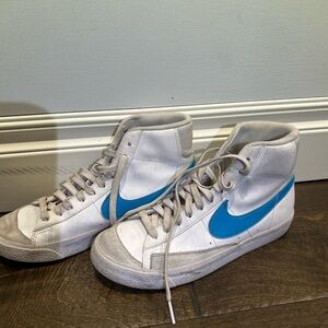 White and Blue High-Top Sneakers